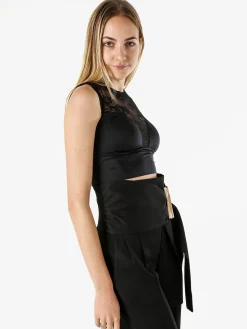 Lormar SHOW Top bra a fascia con coppe imbottite e dettagli in pizzo - nero