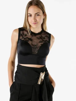 Lormar SHOW Top bra a fascia con coppe imbottite e dettagli in pizzo - nero