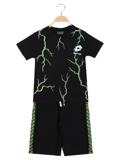 Lotto Completo corto da bambino in cotone con t-shirt e bermuda - nero
