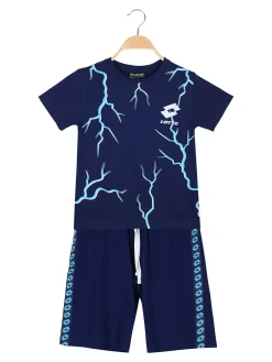 Lotto Completo corto da bambino in cotone con t-shirt e bermuda - blu