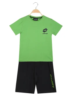 Lotto Completo corto da bambino in cotone con t-shirt logo e bermuda - verde