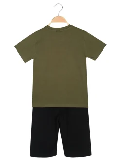 Lotto Completo corto da bambino in cotone con t-shirt e bermuda - militare