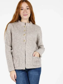 Louise Doro Cardigan donna in maglia con bottoni e taschini - sabbia