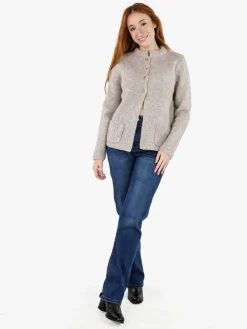 Louise Doro Cardigan donna in maglia con bottoni e taschini - sabbia