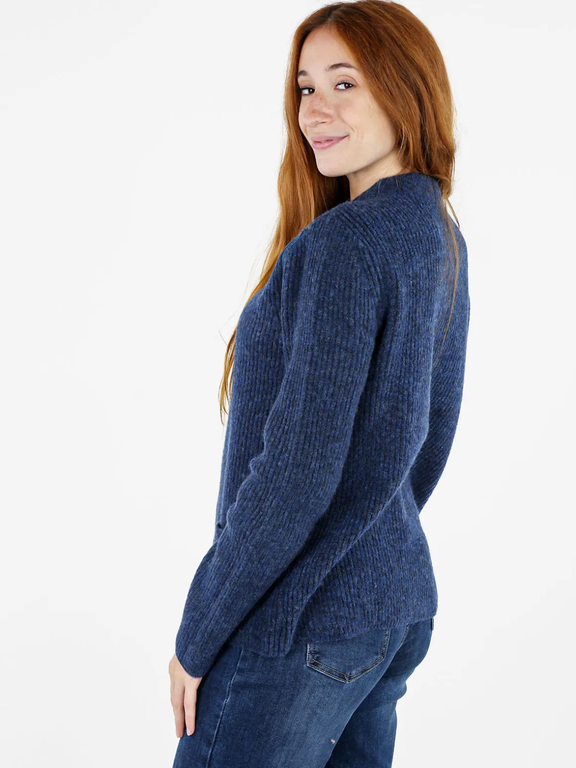 Louise Doro Cardigan donna in maglia con bottoni e taschini - blu scuro