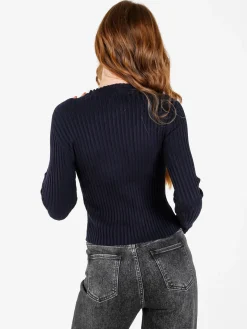 Louise Doro Maglia donna a costine con finale a punta - blu scuro