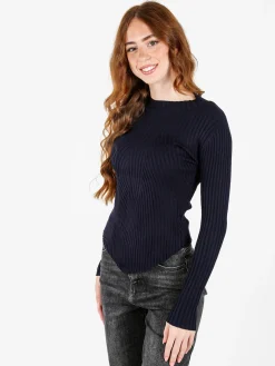 Louise Doro Maglia donna a costine con finale a punta - blu scuro