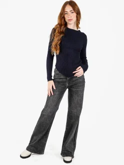 Louise Doro Maglia donna a costine con finale a punta - blu scuro
