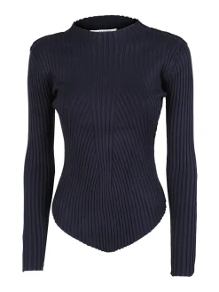 Louise Doro Maglia donna a costine con finale a punta - blu scuro