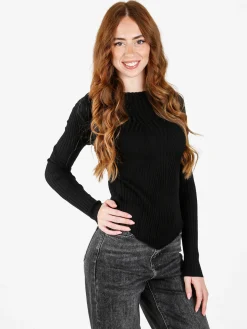 Louise Doro Maglia donna a costine con finale a punta - nero