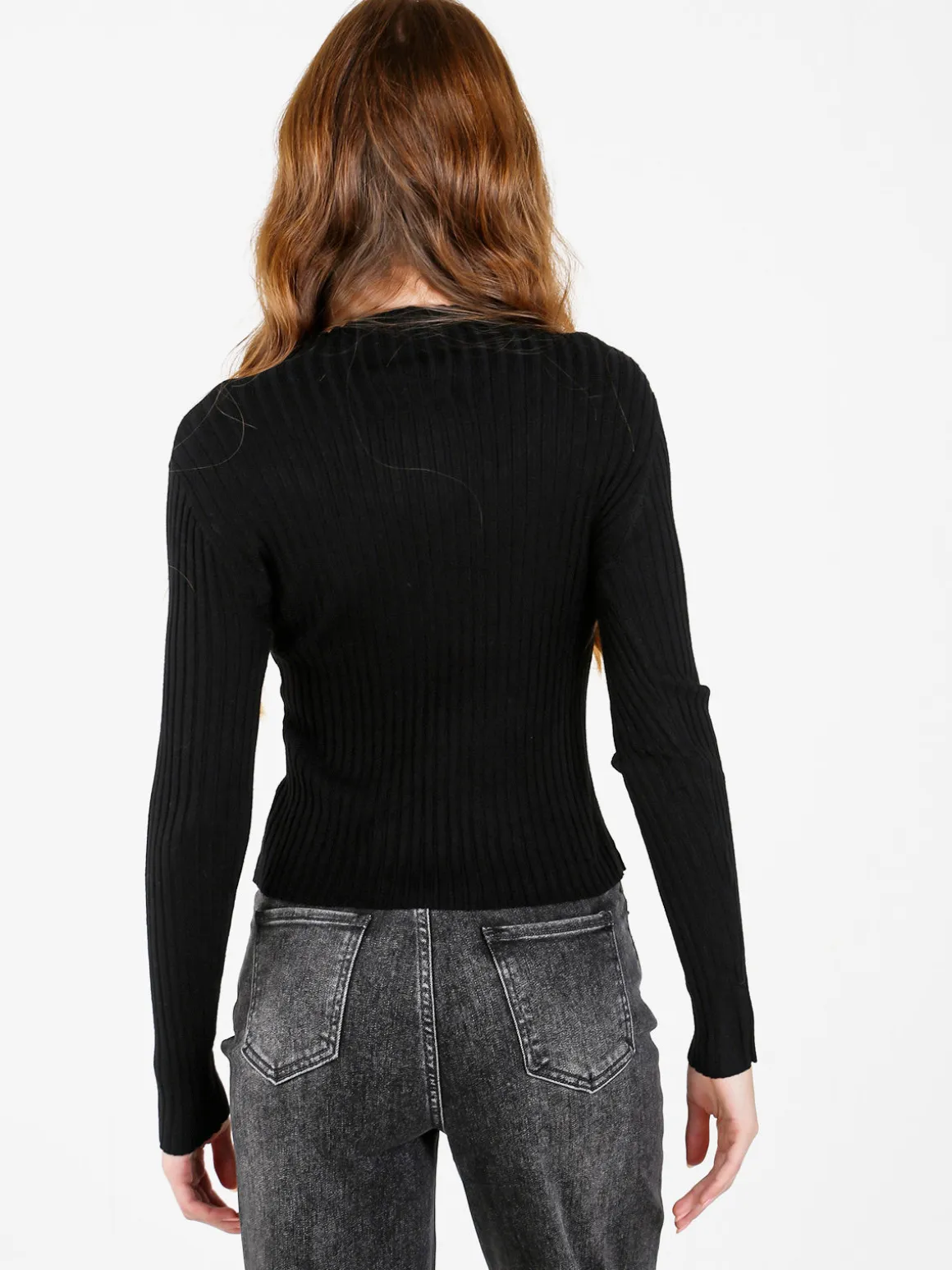 Louise Doro Maglia donna a costine con finale a punta - nero