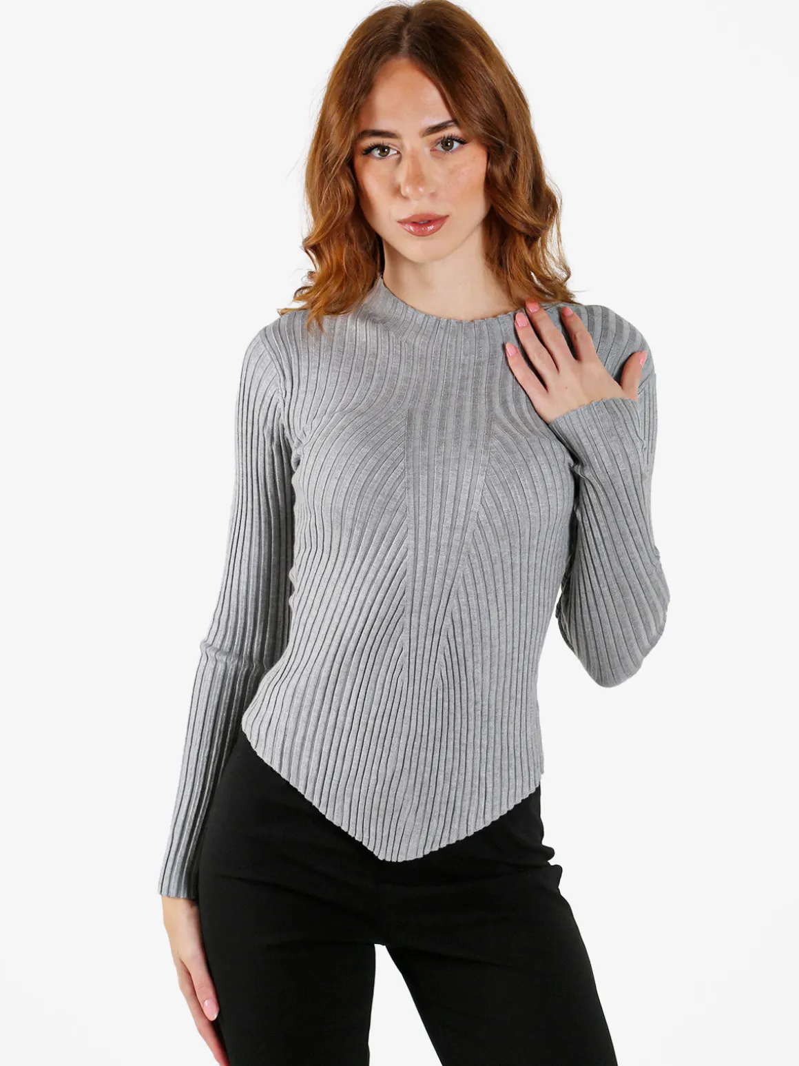 Louise Doro Maglia donna a costine con finale a punta - grigio