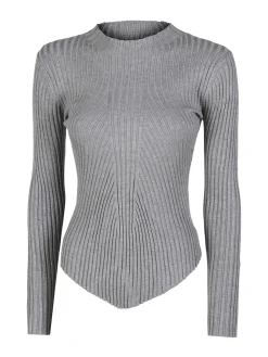 Louise Doro Maglia donna a costine con finale a punta - grigio