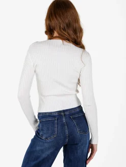 Louise Doro Maglia donna a costine con finale a punta - bianco