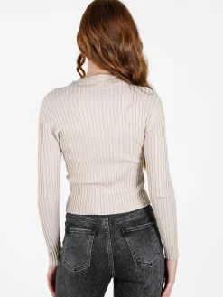 Louise Doro Maglia donna a costine con finale a punta - beige