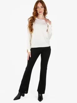Louise Doro Maglia donna con girocollo decorato - bianco
