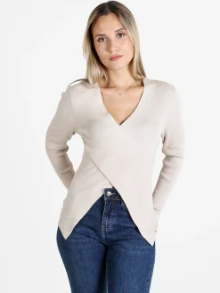 Louise Doro Maglia donna incrociata con finale a punta - beige