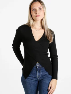 Louise Doro Maglia donna incrociata con finale a punta - nero