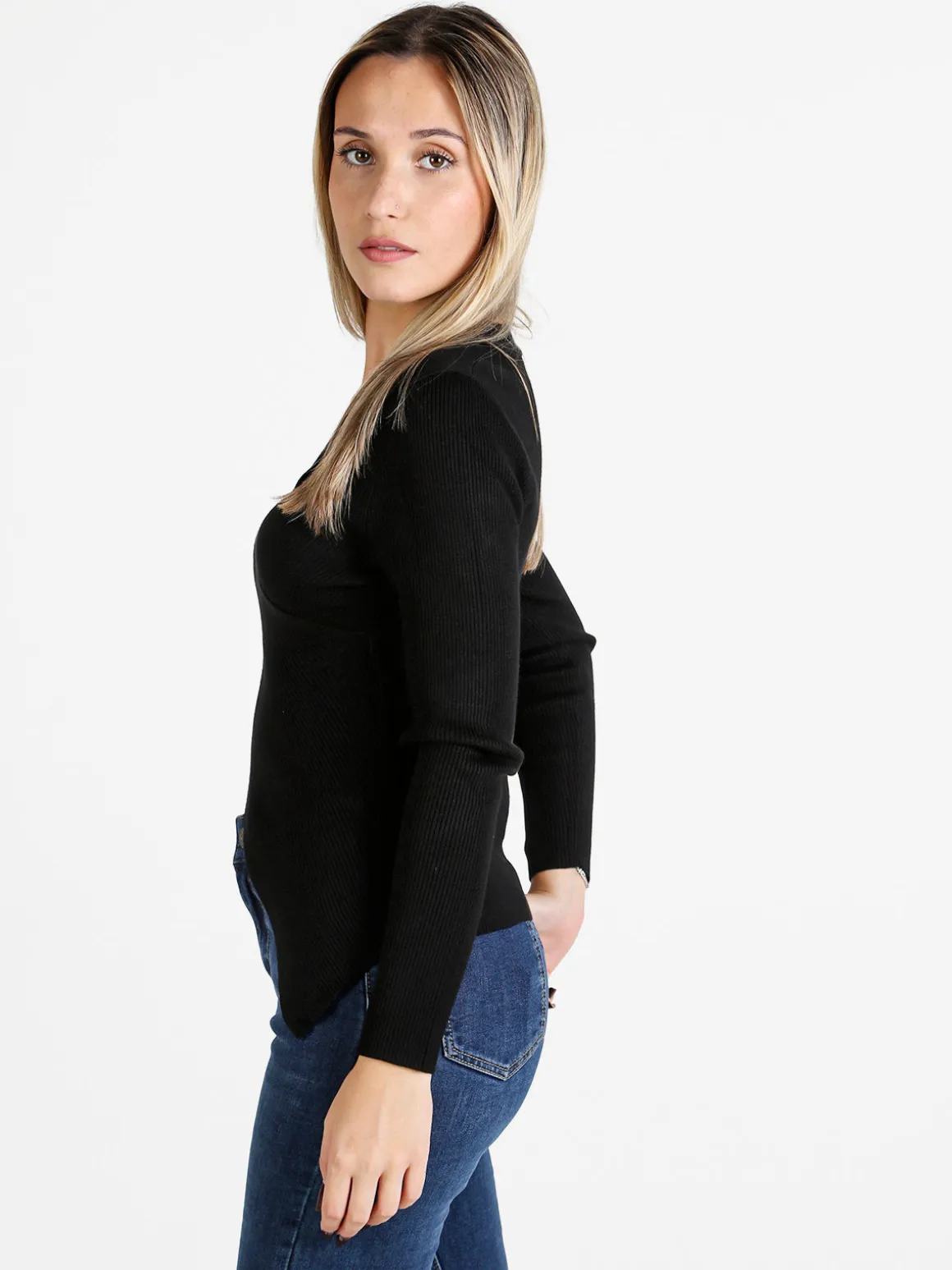 Louise Doro Maglia donna incrociata con finale a punta - nero
