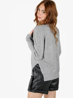 Louise Doro Maglia donna tinta unita con spacchi laterali - grigio