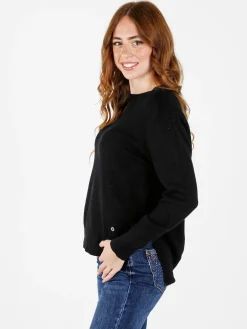Louise Doro Maglia donna tinta unita con spacchi laterali - nero