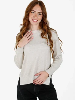 Louise Doro Maglia donna tinta unita con spacchi laterali - beige
