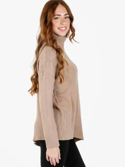 Louise Doro Maglione dolcevita da donna con spacco laterale - taupe