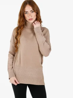 Louise Doro Maglione dolcevita da donna con spacco laterale - taupe