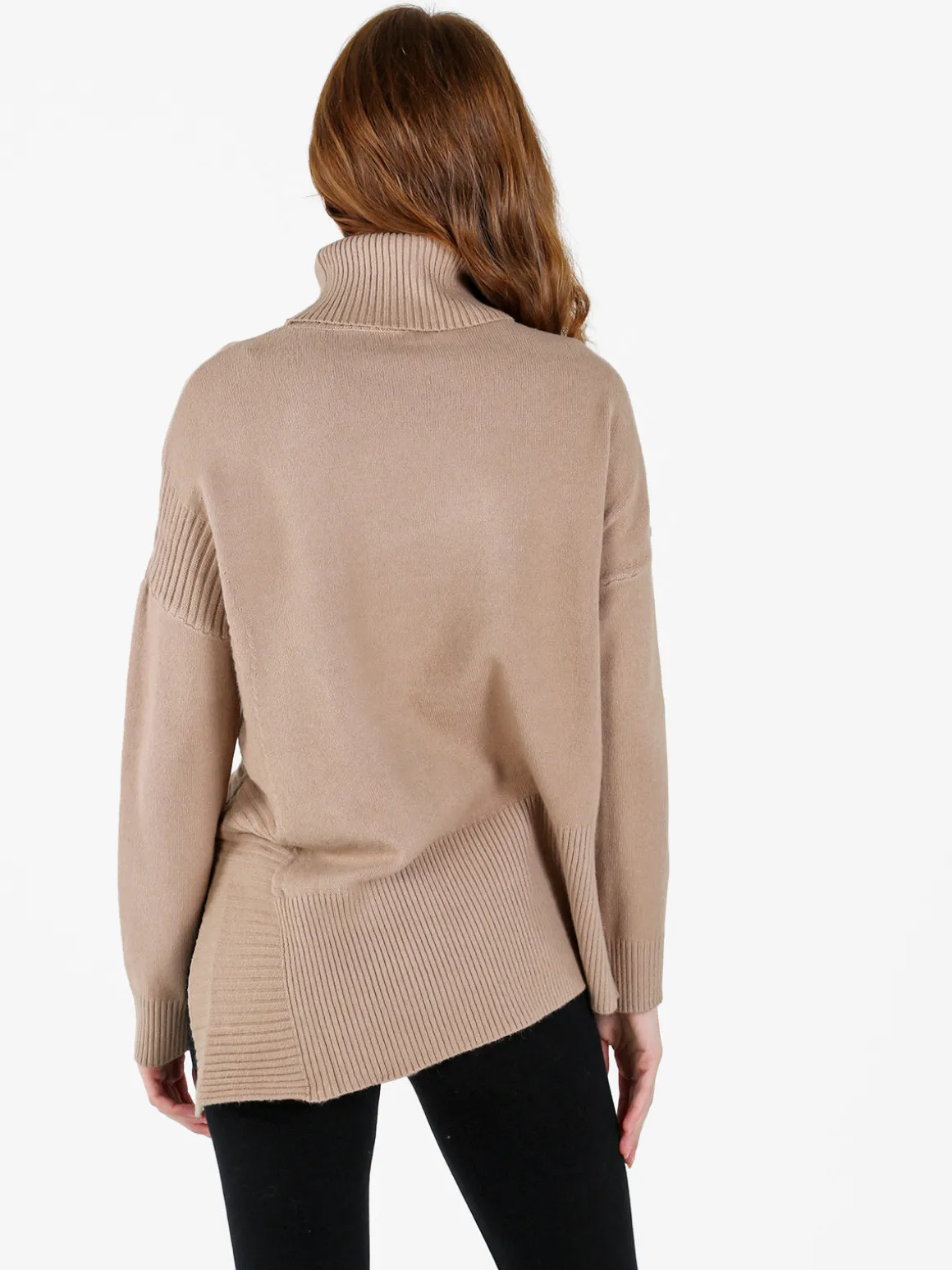 Louise Doro Maglione dolcevita da donna con spacco laterale - taupe