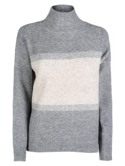 Louise Doro Maglione donna accollato a blocchi di colore con strass - grigio