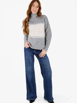Louise Doro Maglione donna accollato a blocchi di colore con strass - grigio