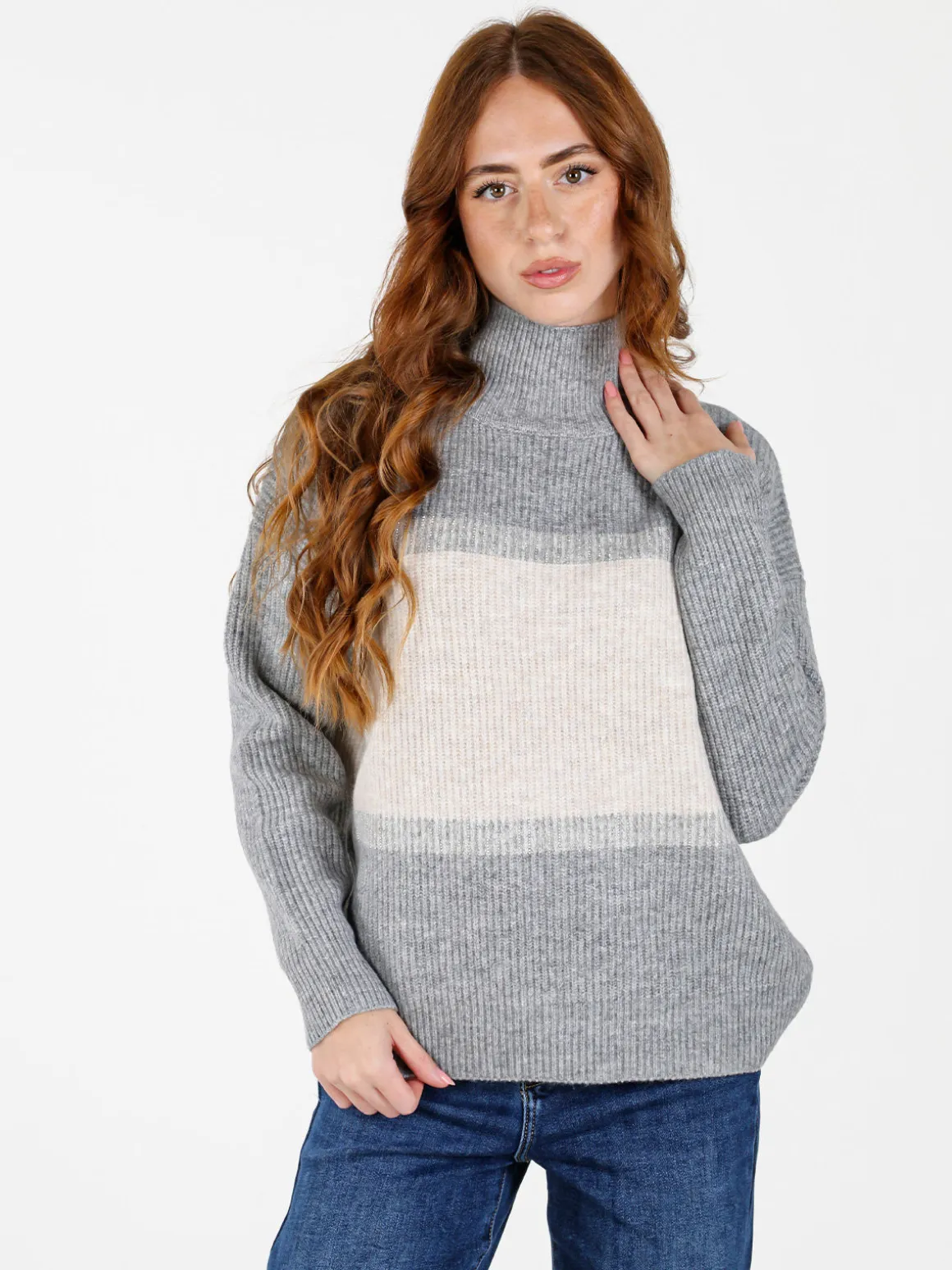 Louise Doro Maglione donna accollato a blocchi di colore con strass - grigio