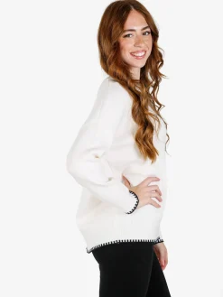 Louise Doro Maglione donna con bordi a contrasto - bianco