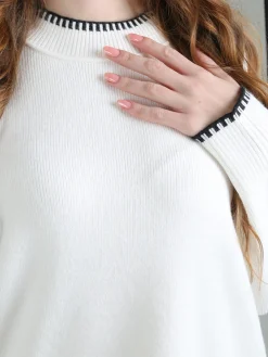 Louise Doro Maglione donna con bordi a contrasto - bianco