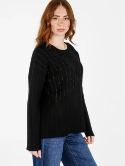 Louise Doro Maglione donna oversize a trecce con strass - nero