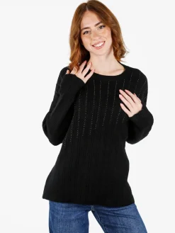 Louise Doro Maglione donna oversize a trecce con strass - nero