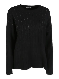 Louise Doro Maglione donna oversize a trecce con strass - nero