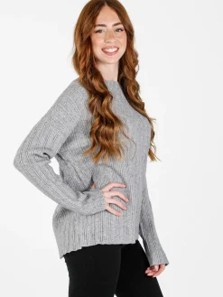 Louise Doro Maglione donna oversize a trecce con strass - grigio