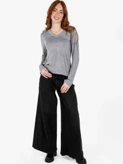 Louise Doro Pullover donna in maglia con scollo a V - grigio