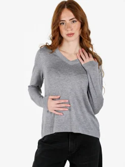 Louise Doro Pullover donna in maglia con scollo a V - grigio