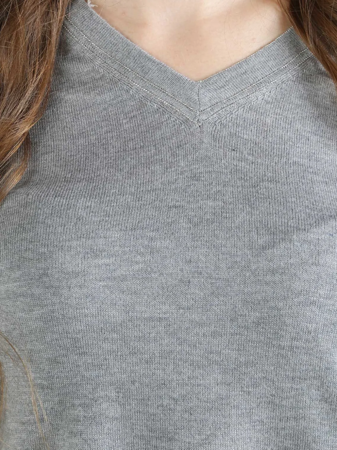 Louise Doro Pullover donna in maglia con scollo a V - grigio
