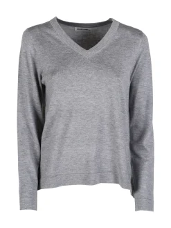 Louise Doro Pullover donna in maglia con scollo a V - grigio
