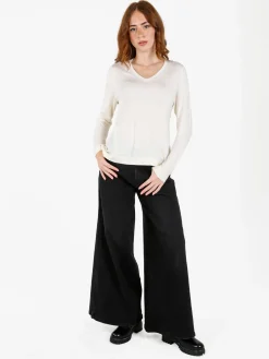 Louise Doro Pullover donna in maglia con scollo a V - bianco