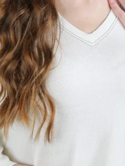 Louise Doro Pullover donna in maglia con scollo a V - bianco