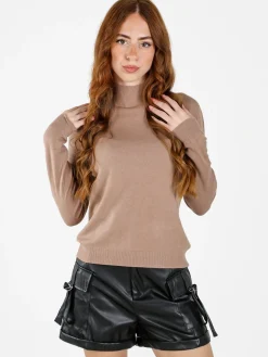 Louise Doro Pullover donna in maglia a collo alto - marrone