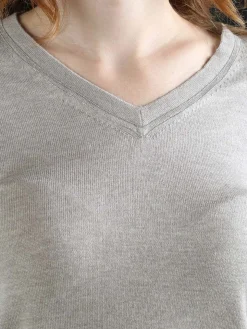 Louise Doro Pullover donna in maglia con scollo a V - sabbia