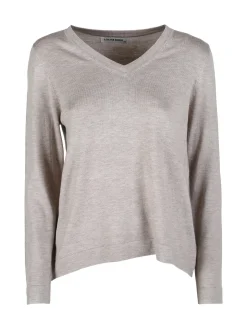 Louise Doro Pullover donna in maglia con scollo a V - sabbia
