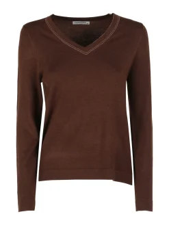 Louise Doro Pullover donna in maglia con scollo a V - marrone