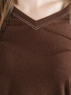 Louise Doro Pullover donna in maglia con scollo a V - marrone