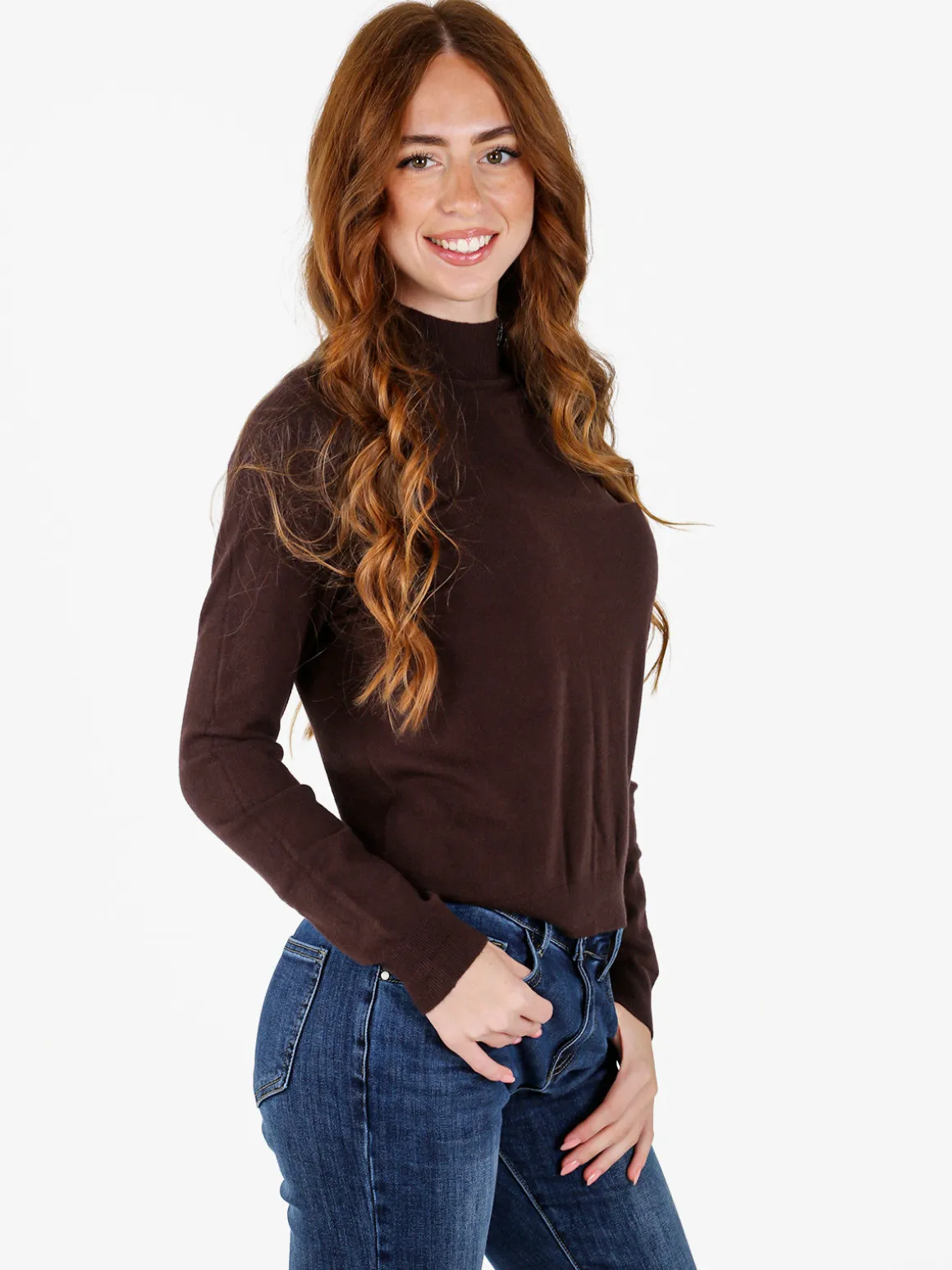 Louise Doro Pullover donna in maglia a collo alto - moro